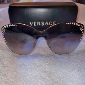 Versace Women's Gray Sunglasses with Crystal Details